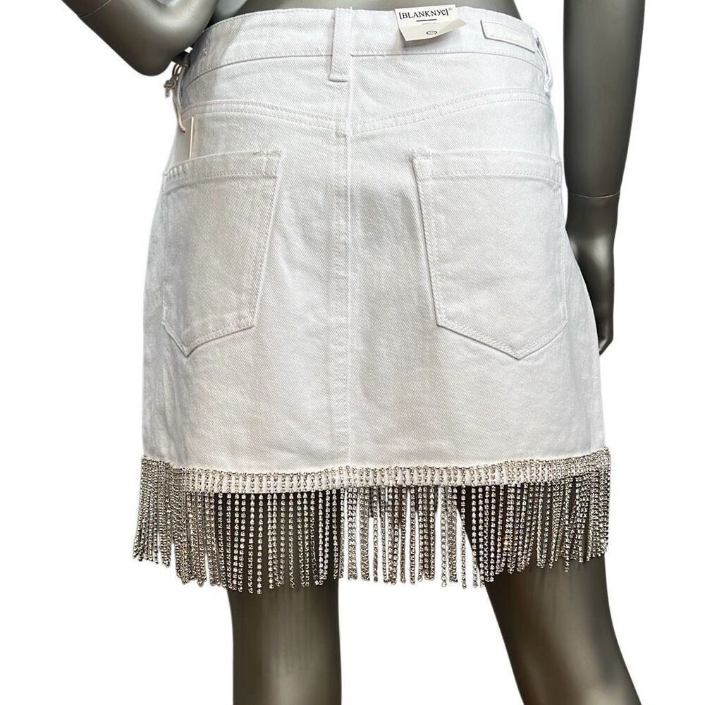 NWT BLANKNYC White Denim Fringe Skirt Rhinestone Trim Size 26 - Picture 6 of 16